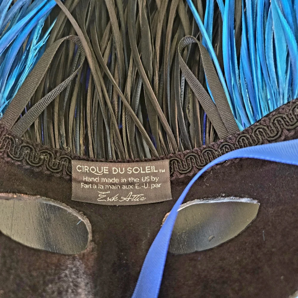Blue and Black Feathered Masquerade Mask Cirque Du Soliel Erik Attia